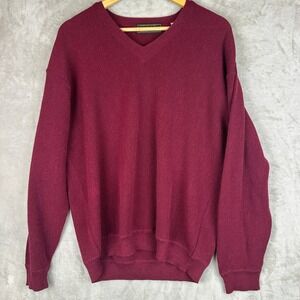 Peru Unlimited Mens Large Baby Alpaca Wool V-Neck Sweater Burgundy Red